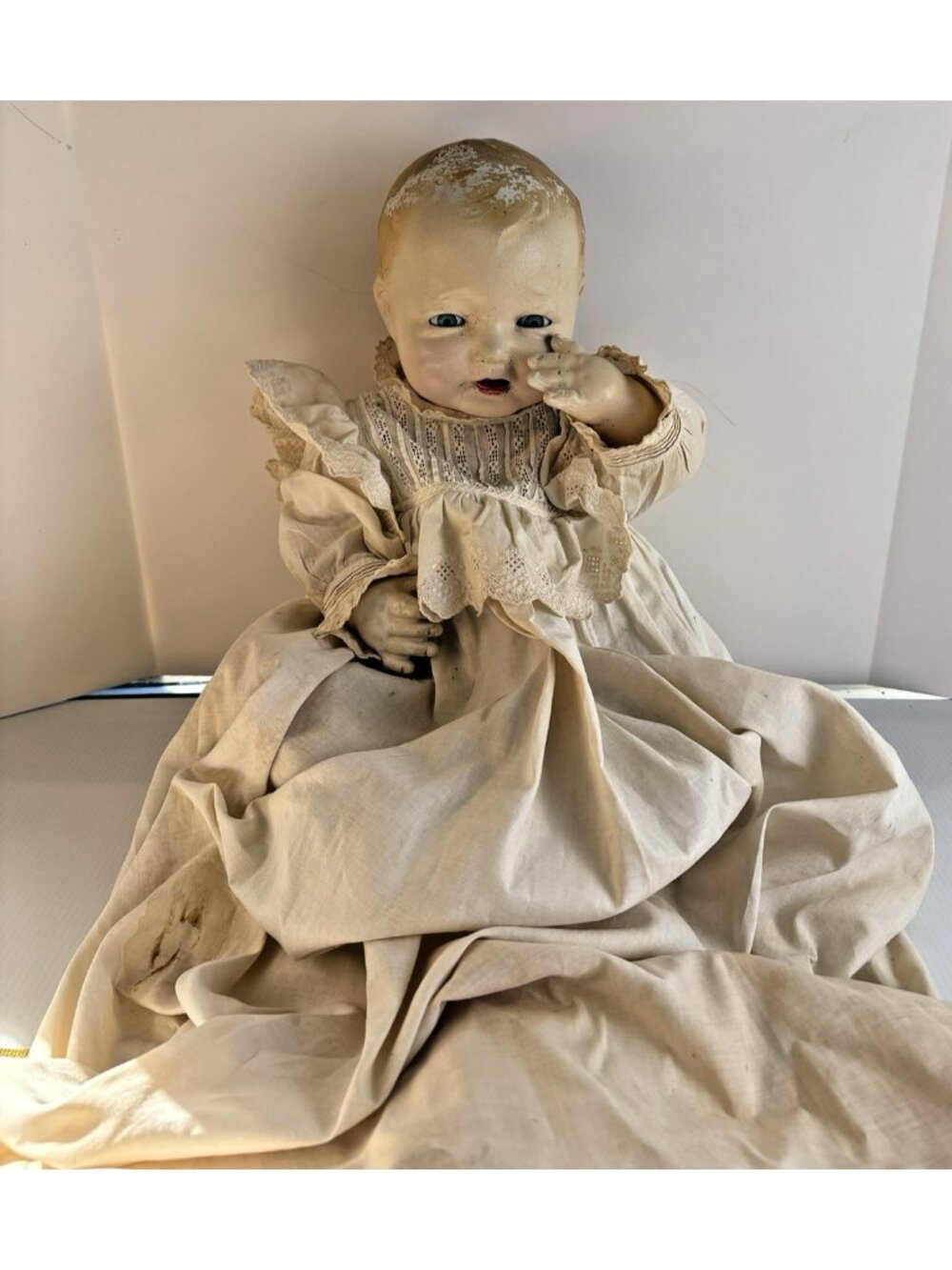 Antique Effanbee Bubbles Composition Baby Doll 20” 1920’s Molded Hair Dimples